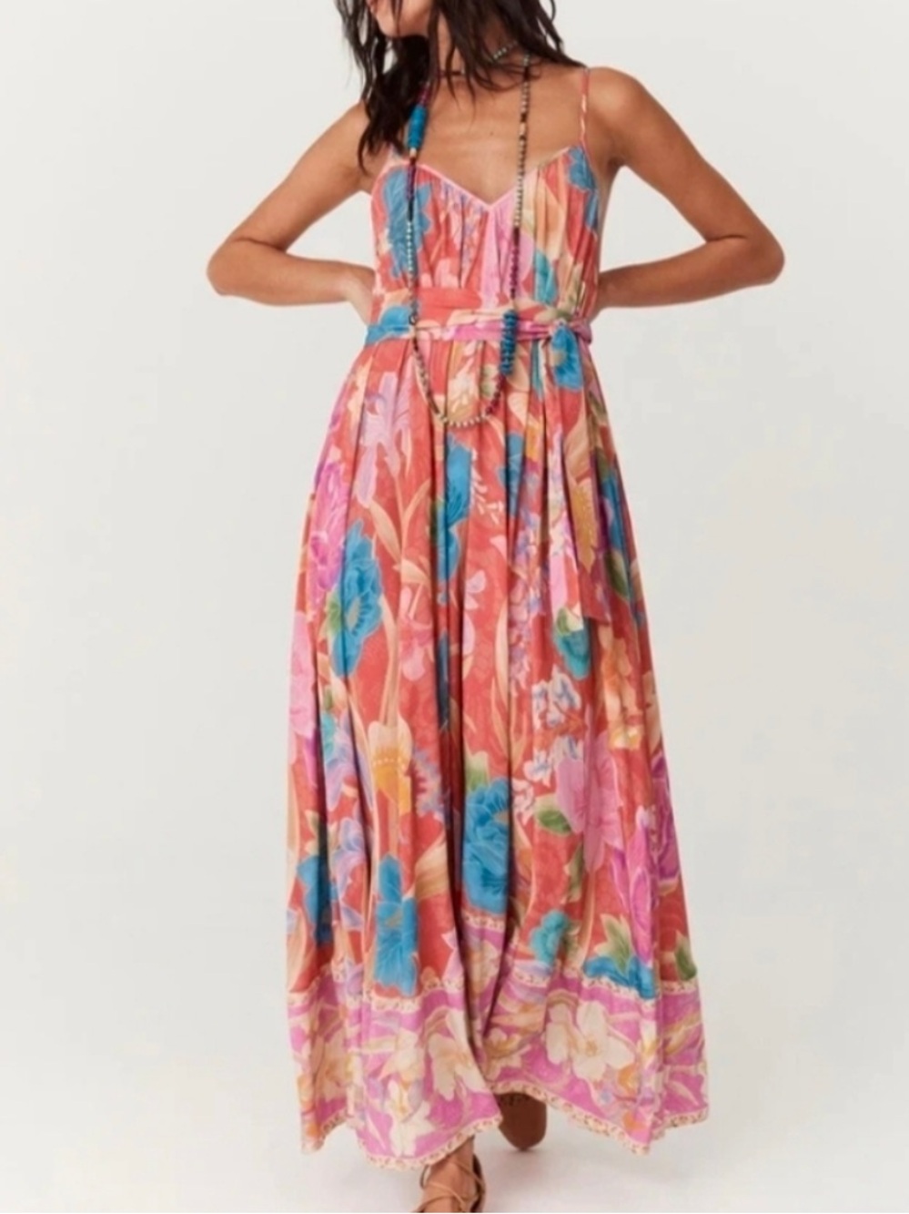 NWT Spell Painters Garden Strappy Maxi Dress in Crimson size Large
